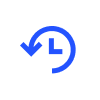 Icon: Blue circular arrow with clock hands inside a white circle