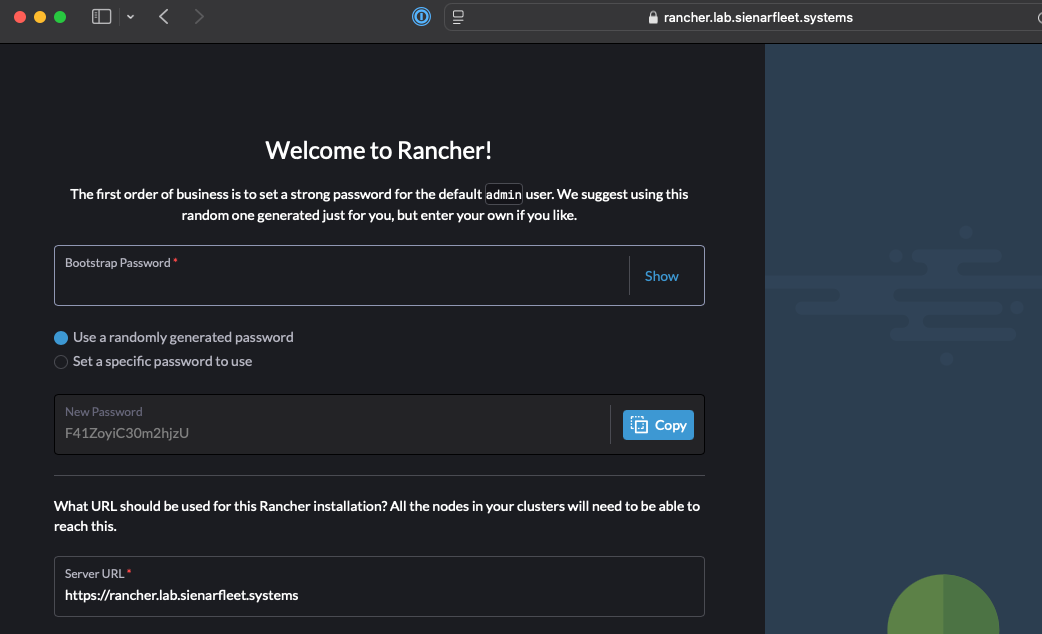 Rancher at Boot screen
