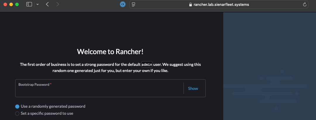 Rancher at Boot screen